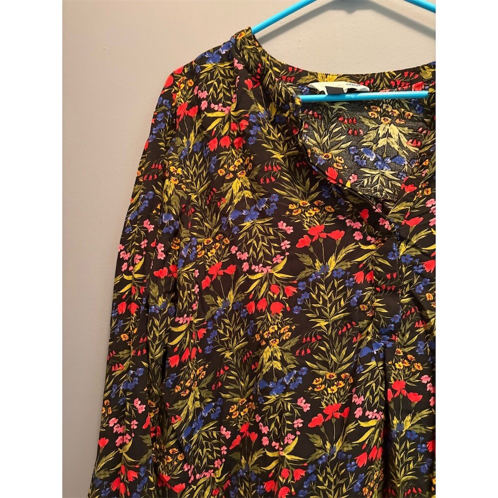 Old Navy Blouse Womens 2XL Black Multicolor Floral Long Sleeve Split Neck - Picture 2 of 8